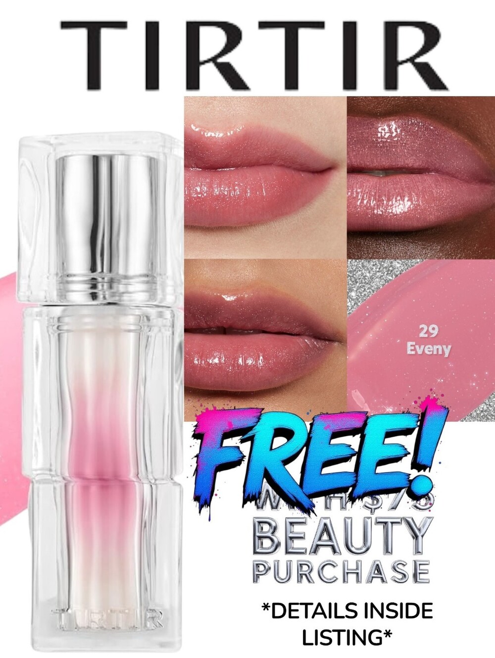 Tirtir Lip Plumping Long Wear Lip Tint Gloss- Cool Baby Pink Shimmer 29 Eveny